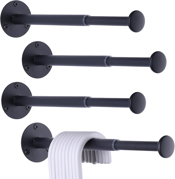4 Pack Retractable Hanger Holder for Laundry Room, Wall Mount Organizer Rack for Lightweight Clothes, Space Saving Laundry Hook Rod, Keep Empty Hangers Handy, Black
