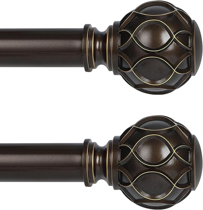 Bronze Farmhouse Curtain Rods for Windows:Heavy Duty Adjustable Curtain Rod for Bedroom Living Room,Boho Decorative Rustic Drapery Rods with Vintage Coastal Finial,Antique Bronze 2 Pack 18-45"