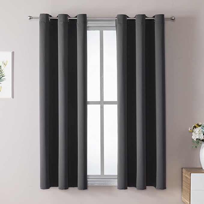 ChrisDowa Grommet Blackout Curtains for Bedroom and Living Room - 2 Panels Set Thermal Insulated Room Darkening Curtains (Dark Grey, 38W x 45L)