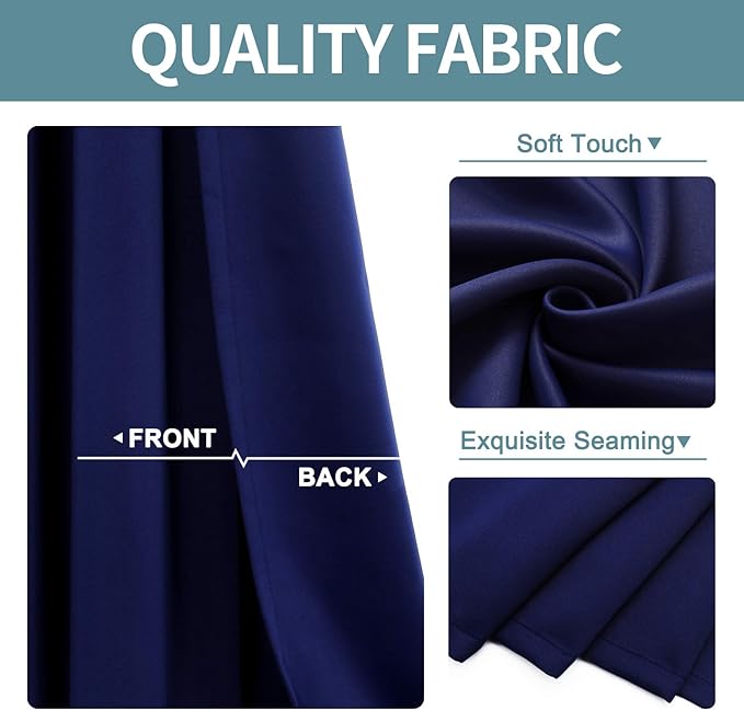 ChrisDowa Grommet Blackout Curtains for Bedroom and Living Room - 2 Panels Set Thermal Insulated Room Darkening Curtains (Navy Blue, 42W x 63L)