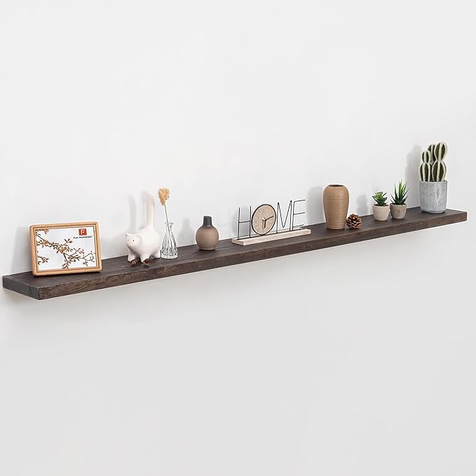 Fun Memories 72 Inch Floating Shelves for Wall, Elm Wood Floating Shelves for Home Décor, Wall-Mounted Display Shelves with Heavy-Duty Bracket, Long Floating Shelf for Kitchen, Living Room, Walnut