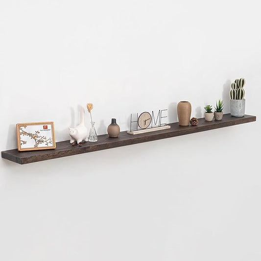 Fun Memories 72 Inch Floating Shelves for Wall, Elm Wood Floating Shelves for Home Décor, Wall-Mounted Display Shelves with Heavy-Duty Bracket, Long Floating Shelf for Kitchen, Living Room, Walnut