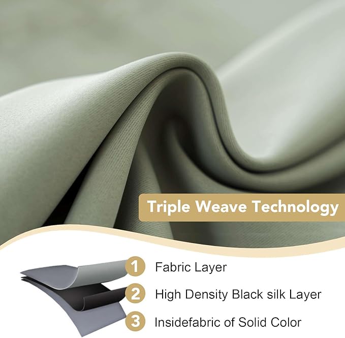 H.VERSAILTEX Room Darkening Curtains for Living Room Light Reducing Thermal Insulated Window Treatment Panels/Drapes Grommet Top 2 Panels Sea Grass - 52 x 84 Inches