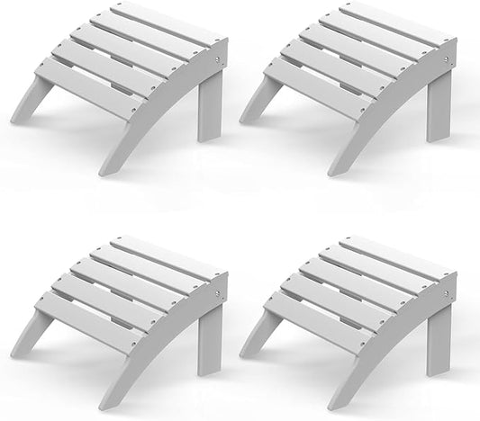 GREENVINES Adirondack-Ottoman | Set of 4 | HDPE Plastic | Outdoor Footrest | All Weather | Foot Rest | Foot Stool | White | for Adirondack Chair | for Patio Backyard Pool