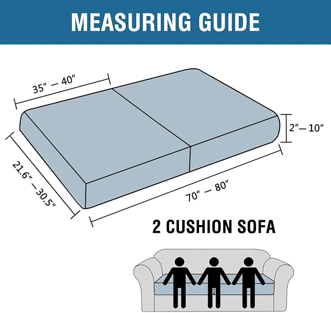 H.VERSAILTEX Super Stretch Individual Seat Cushion Covers - Sofa Couch Cushion Slipcover Sets - Thick Jacquard Textured Twill Fabric - Large (2 Piece, Ivory)