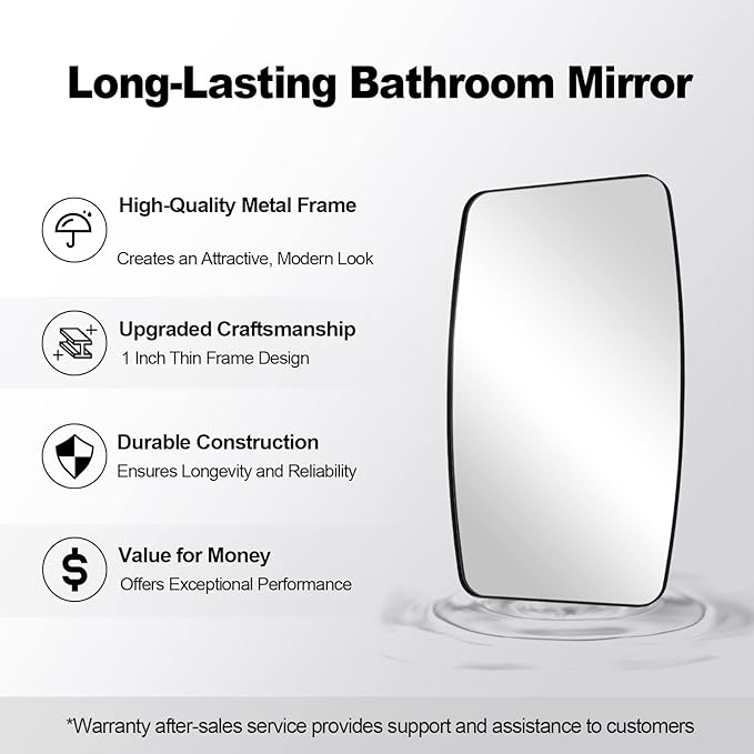 ANDY STAR Black Oblong Mirror, 36x48 Inch Black Oval Mirror for Bathroom with Stainless Steel Metal Frame, Wall Mouned for Bathroom, Living Room, Entryway