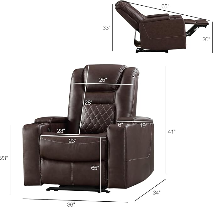 CANMOV Electric Power Recliner Chair Set of 2, Breathable Leather Home Theater Seating with Hidden Arm Storage, Power Recliner Chair for Living Room with USB Ports and Cup Holders,Red Brown