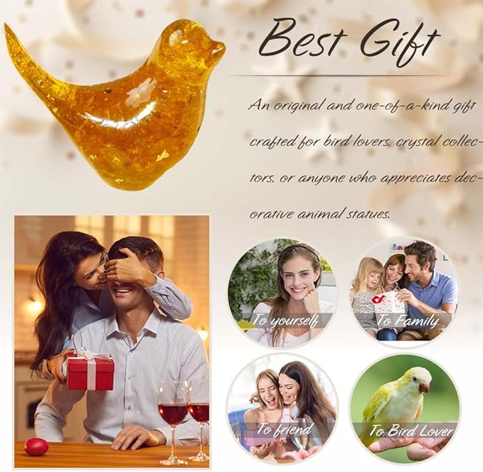 Crystal Bird Figurines, Resin Animal Statues, Miniature Decorative Gravel Birds, Home Decor (4PCS-Citrine)