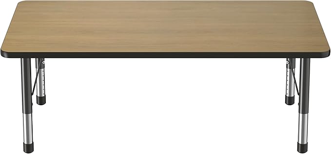 Factory Direct Partners FDP Rectangle (36 x 60 inch) Classroom Table with Adjustable Chunky Toddler Legs (15-24 in); Preschool, Kinder and Daycare Furniture - Pasadena Oak Top/Black Edge and Legs