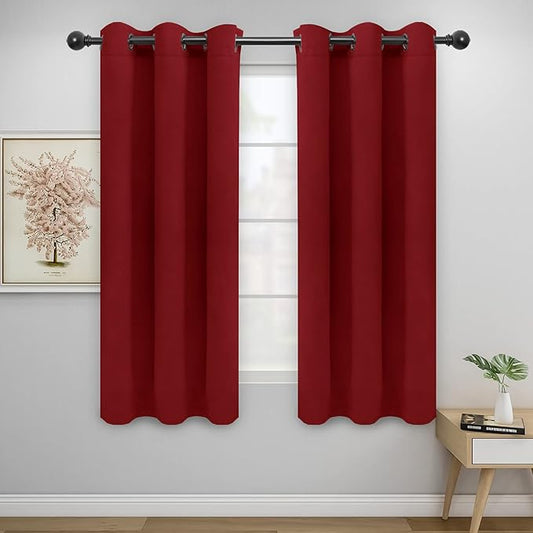 Easy-Going Blackout Curtains for Bedroom, Solid Thermal Insulated Grommet and Noise Reduction Window Drapes, Room Darkening Curtains for Living Room, 2 Panels(42x72 in, Christmas Red)