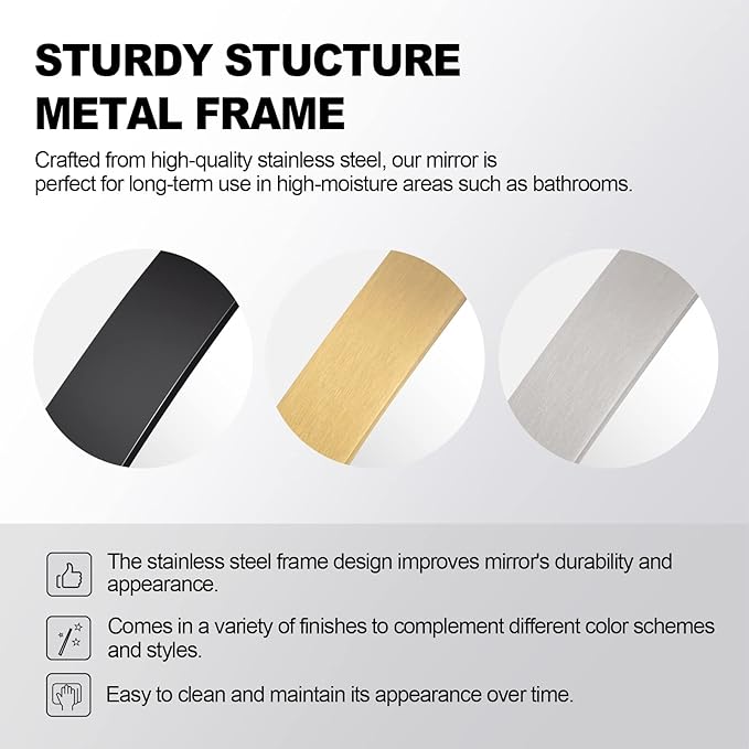 ANDY STAR 30x36” Black Bathroom Mirror, Oblong Vanity Mirror with Stainless Steel Metal Frame, Matte Black Oval Mirror for Over Sink, Modern Anti Rust Wall Mounted