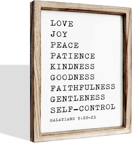 Christian Wall Decors, Positive Home Decors for Living Room, Galatians 5:22-23 Signs Decor, Scripture Decor Art, Framed Wall Plaque Sign 15 * 11.5 inches, Love Joy Peace Sign