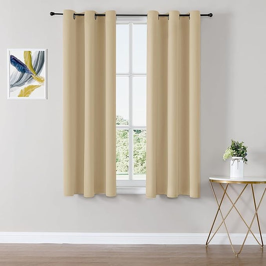 ChrisDowa Blackout Curtains 45 inches Long for Bedroom - 2 Panels Set Grommet Thermal Insulated Room Darkening Curtains for Living Room (Biscotti Beige, 38 x 45 Inch)