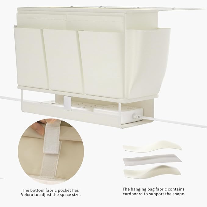 Bedside Caddy, Bed Organizer with 11 Pockets and Power Strip Holder,Versatile Bedside Storage Caddy for Home,Dorm,Bunk,Hospital,Crib Bed (2 Pack White)