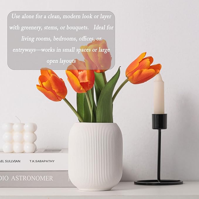 Ceramic Vase Set of 3, Decorative Vases Home Decor Modern Minimalist Pottery Vases for Bouquet Pampas Grass Dried Fresh Flowers, Bookshelf, Living Room, Shelf, Bedroom, Entryway Mantel Decor-White