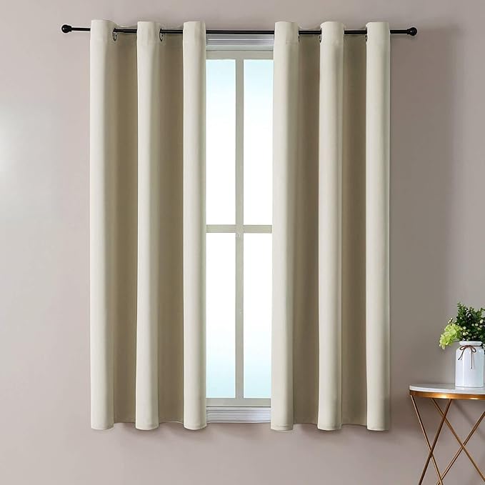 ChrisDowa Blackout Curtains 48 inches Long for Bedroom - 2 Panels Set Grommet Thermal Insulated Room Darkening Curtains for Living Room (Beige, 42 x 48 Inch)