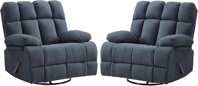 2PCS Oversized Recliner Chair, 360° Swivel Rocker Recliner for Big Man, Extra Wide Manual Recliner, Overstuffed Soft Rocking Sofa Chair for Living Room(Grey)