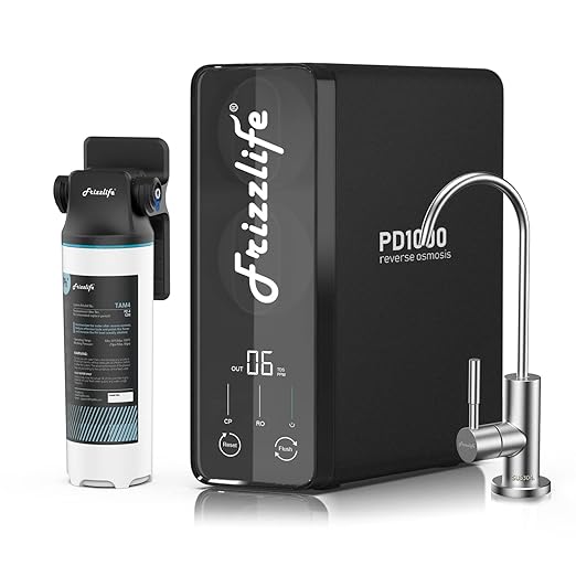 Frizzlife 1000GPD Reverse Osmosis Water Filter, Alkaline Mineral pH+ Reverse Osmosis System, 9-Stage Filtration Tankless RO Water Filter System, 2:1 Pure to Drain, Under Sink, Reduce TDS, PD1000-TAM4