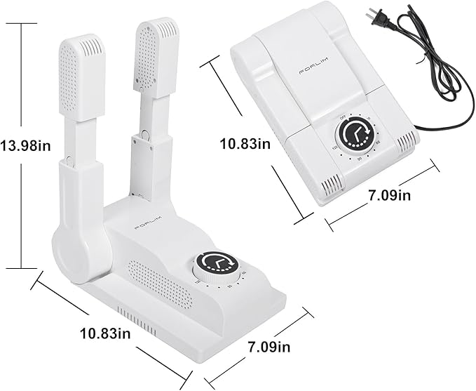 FORLIM Boot Dryer for Work Boots, Shoe Dryer with Heat Blower, Glove Dryer & Boot Warmer - 180° Adjustable Dry Rack - Telescopic Bendable Dry Ports - Intelligent Timer - White