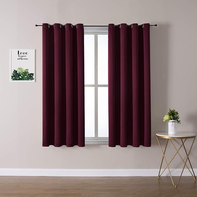 ChrisDowa Grommet Blackout Curtains for Bedroom and Living Room - 2 Panels Set Thermal Insulated Room Darkening Curtains (Burgundy Red, 52W x 54L)