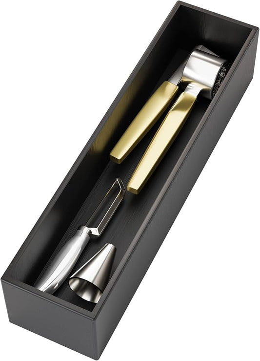 Black Bamboo Drawer Organizer - Silverware&Utensil Holder Organizer for Kitchen Drawers, Multi-Use Drawer Dividers Boxes for Bathroom Counter，Cabinet, Garage, Office Desk, Makeup, Jewelry (12"3"2.5")