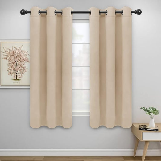 Easy-Going Blackout Curtains for Bedroom, Solid Thermal Insulated Grommet and Noise Reduction Window Drapes, Room Darkening Curtains for Living Room, 2 Panels(42x63 in, Beige)