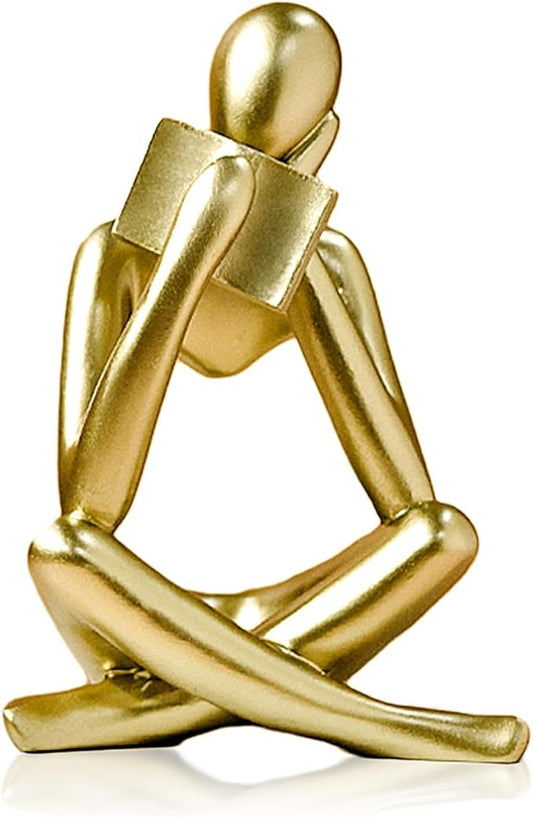 Bookshelf Decor Reading Statue - Abstract Art Thinker Sculpture Bookend for Shelves Aesthetic, Modern Home Decoration Figurine for Living Room Office Shelf Desk Coffee Table Decor(Gold Right)