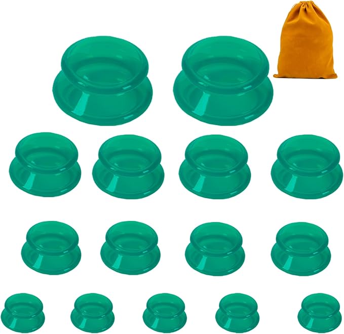 15Pcs Cupping Therapy Set-Professional Silicone Cupping, Suitable for Facial Body Massage/Deep Myofascial Release/Pain Relief/Muscle Relaxation & More (Green,15pcs)