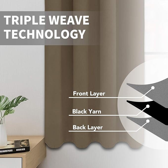 Easy-Going Blackout Curtains for Bedroom, Solid Thermal Insulated Grommet and Noise Reduction Window Drapes, Room Darkening Curtains for Living Room, 2 Panels (52x84 in,Natural)