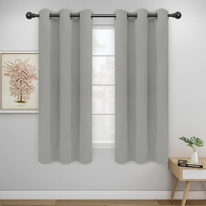 Easy-Going Blackout Curtains for Bedroom, Solid Thermal Insulated Grommet and Noise Reduction Window Drapes, Room Darkening Curtains for Living Room, 2 Panels(46x63 in, Light Gray)