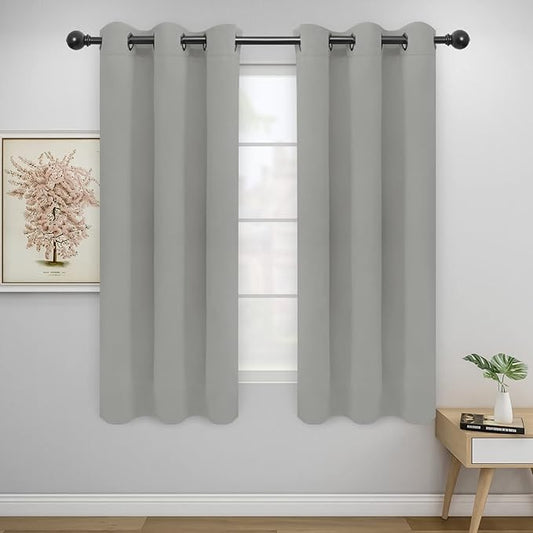 Easy-Going Blackout Curtains for Bedroom, Solid Thermal Insulated Grommet and Noise Reduction Window Drapes, Room Darkening Curtains for Living Room, 2 Panels(46x63 in, Light Gray)