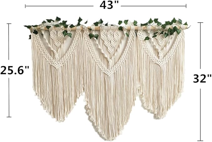 guzhiou large macrame wall hanging - Boho Tapestry Macrame Wall Decor Art- Chic Bohemian Handmade Woven Tapestry Home Decoration for Bedroom Living Room Apartment Wedding Party - 43"x32" (with Ivy)