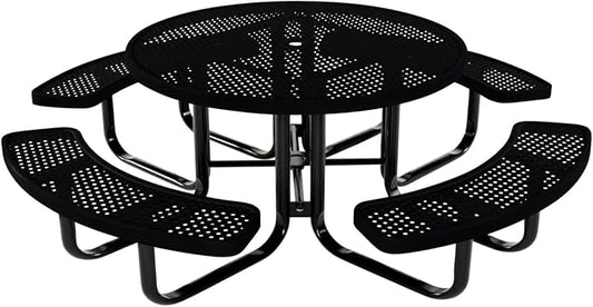 Coated Outdoor Furniture Heavy-Duty Portable Outdoor Kids Table with Umbrella Hole, Punched Steel Kids Picnic Table, Commercial-Grade, Made in America (46 In, Round, Childrens, Black)
