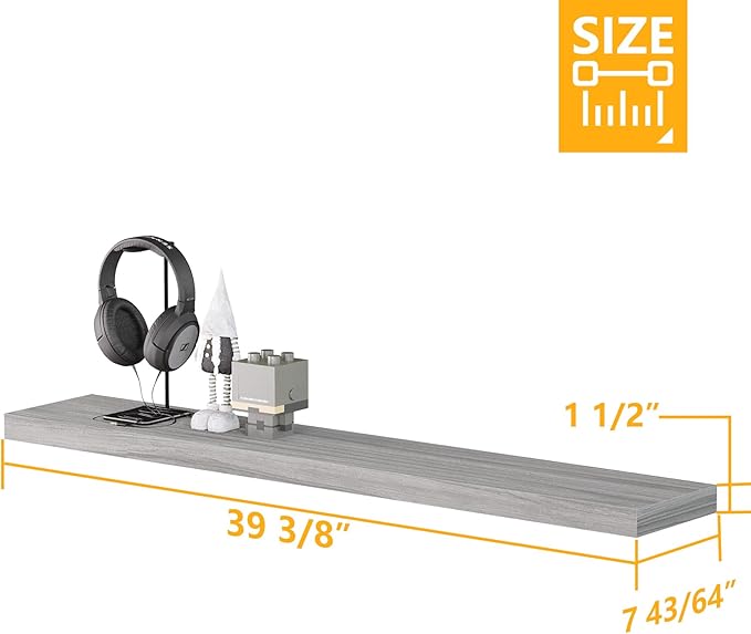 BAMEOS Floating Shelves,40 in W x 8in D Wall Mounted Wooden Shelves with Invisible Brackets Set of 3, Hanging Wall Shelves Decoration for Bedroom, Bathroom, Living Room and Kitchen