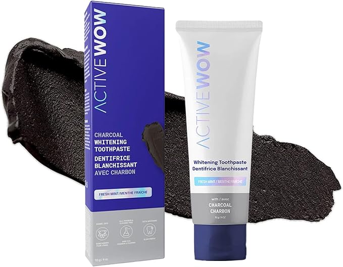 Active Wow Activated Charcoal Toothpaste - for Whitening Teeth, Made with Organic Coconut Oil & Xylitol, Charcoals Activated-Toothpaste (4 Ounce (Pack of 1)
