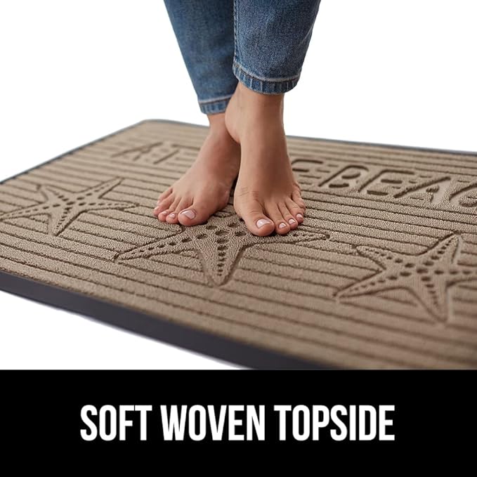 GORILLA GRIP 100% Waterproof All-Season WeatherMax Doormat US Designed Natural Rubber, Stain and Fade Resistant, Low Profile Indoor Outdoor Door Mats, Easy Clean Patio Mat, 17x29, Sand Beach