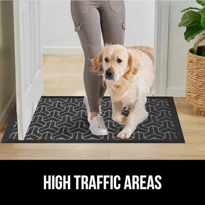 GORILLA GRIP 100% Waterproof All-Season WeatherMax Doormat, 47x35, US Designed Natural Rubber, Stain and Fade Resistant, Low Profile Indoor Outdoor Door Mats, Easy Clean Patio Mat, Slate Geometric
