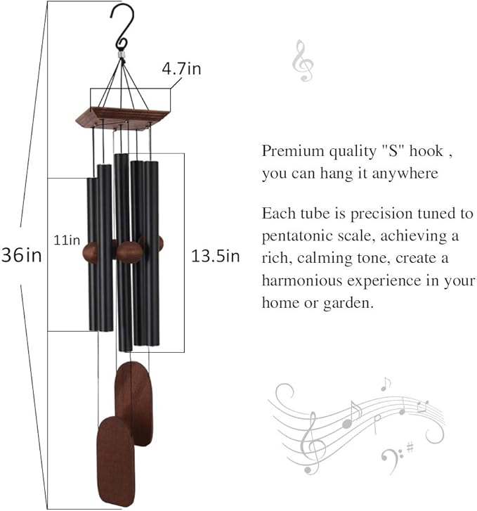 Astarin Wind Chimes Outdoor Deep Tone, Memorial Wind Chimes Outdoor, Gifts for Housewarming/ Mother Day/ Christmas, Outdoor Decor for Patio, Garden, Yard, Home (36 Inch Black Wind Chime)