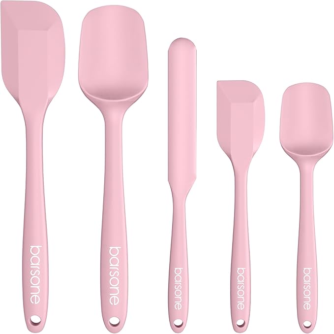 Barsone 5-Piece Silicone Spatula Set（ Heat Resistant 446°F Food Grade BPA Free, Nonstick Cookware Safe Dishwasher Safe Kitchen Tools for Baking, Cooking, Stirring, Pink）