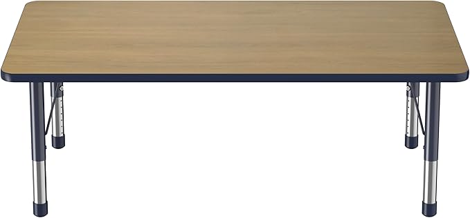 FDP Rectangle (36 x 60 inch) Classroom Table with Adjustable Chunky Toddler Legs (15-24 in); Preschool, Kinder and Daycare Furniture - Pasadena Oak Top/Navy Edge and Legs
