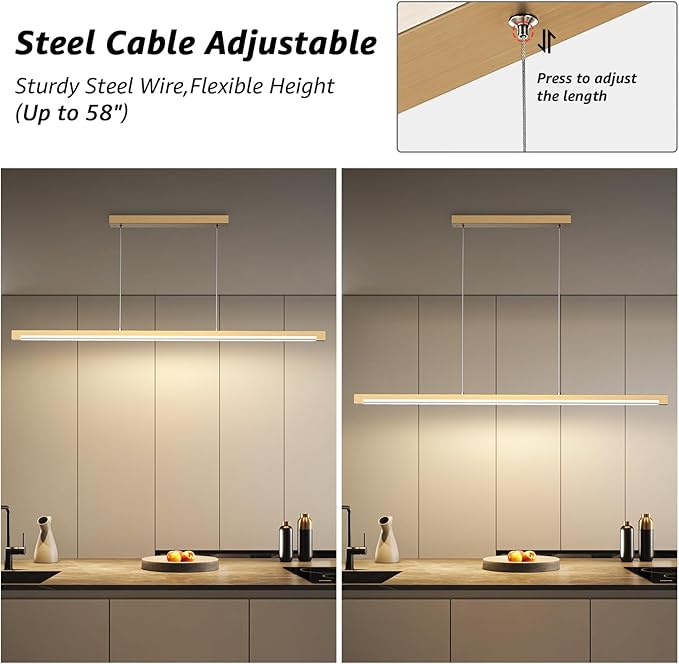 40W Gold Linear Pendant Light Aluminum, 54" Dimmable Kitchen Island Lighting with Remote & App Control, Adjustable CCT (3000K-6000K), Dining Room Chandelier for Home Office Study