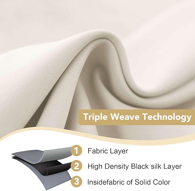 H.VERSAILTEX Room Darkening Curtains for Living Room Light Reducing Thermal Insulated Window Treatment Panels/Drapes Grommet Top 2 Panels (Ivory - 42 x 63 Inches)