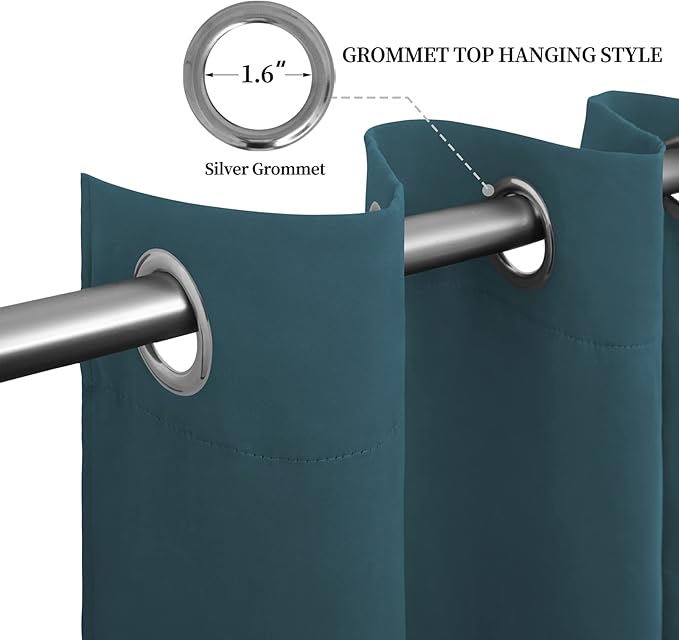 Easy-Going Blackout Curtains for Bedroom, Solid Thermal Insulated Grommet and Noise Reduction Window Drapes, Room Darkening Curtains for Living Room, 2 Panels (52x63 in,Bluestone)