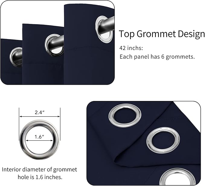 Easy-Going Blackout Curtains for Bedroom, Solid Thermal Insulated Grommet and Noise Reduction Window Drapes, Room Darkening Curtains for Living Room, 2 Panels(42x63 in, Navy)
