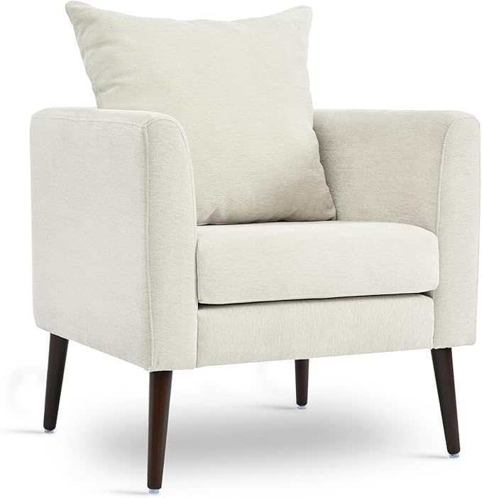 Barrel Accent Chair with Back Pillow, Large Upholstered Armchair with Solid Wood Legs Modern Reading Chairs for Living Room Bedroom