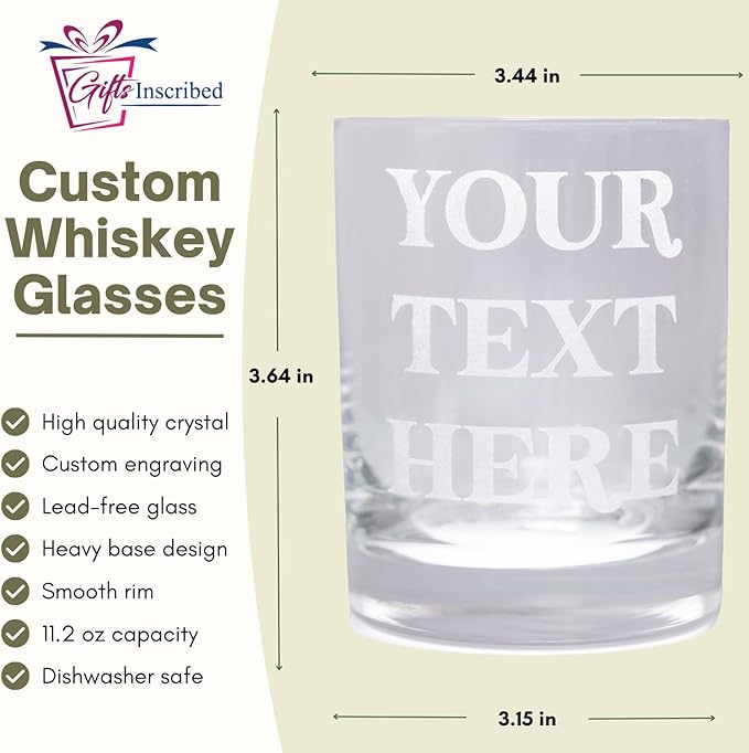 Gifts Inscribed Personalized Whiskey Decanter Set - Engraved Whiskey Decanter Bottle & Set of 4 Custom Drinking Glasses Laser Etched - Customized Whiskey Gift for Wedding, Anniversary, Birthday, Dad