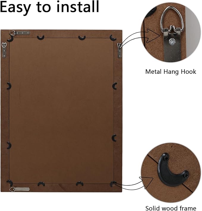 Farmhouse Bathroom Mirror 22x30 Inch - Rectangular Wall Mirrors with Wood Frame & Beaded Design - Distortion-Free Glass, Horizontal/Vertical Mount or Freestanding