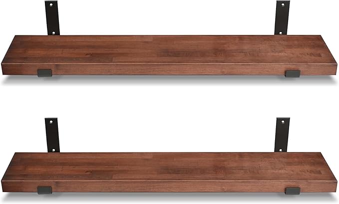 CONSDAN Floating Shelves for Wall Mounted Book Shelf Hanging Shelves Floating Bookshelf for Bedroom, Bathroom, Living Room, Kitchen USA Grown Solid Hardwood, Dark Maple 30x7.5x1.5 in (Set of 2)