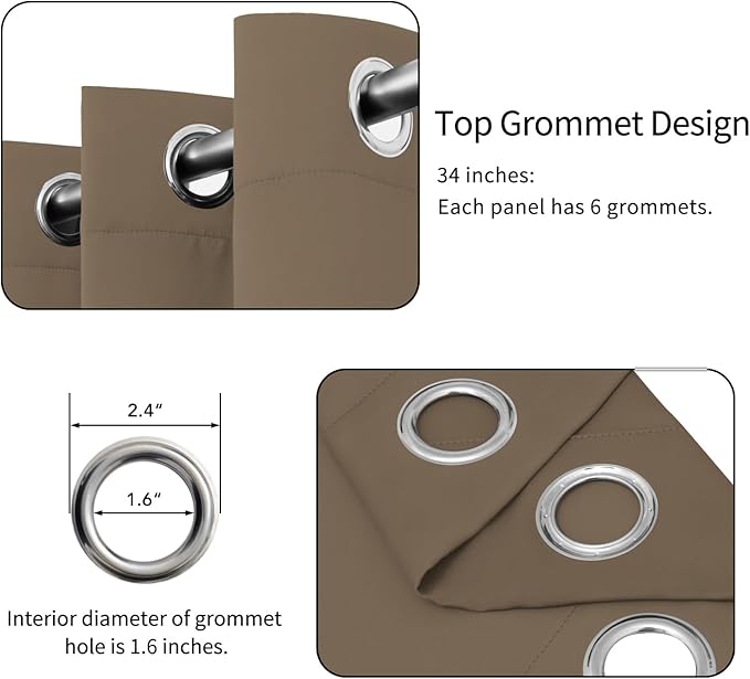 Easy-Going Blackout Curtains for Bedroom, Solid Thermal Insulated Grommet and Noise Reduction Window Drapes, Room Darkening Curtains for Living Room, 2 Panels (34x54 in, Camel)