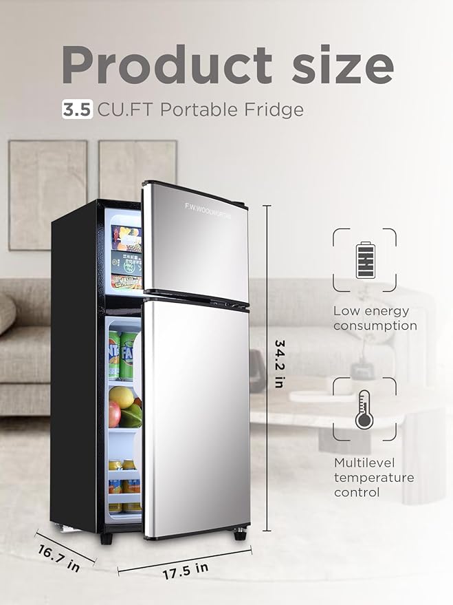 Compact Refrigerator with Freezer, 3.5 cu ft Countertop Mini Fridge with Adjustable Mechanical Thermostat, Retro Compact Fridge for Office, Bedroom, Dorm or Cabin, Silver